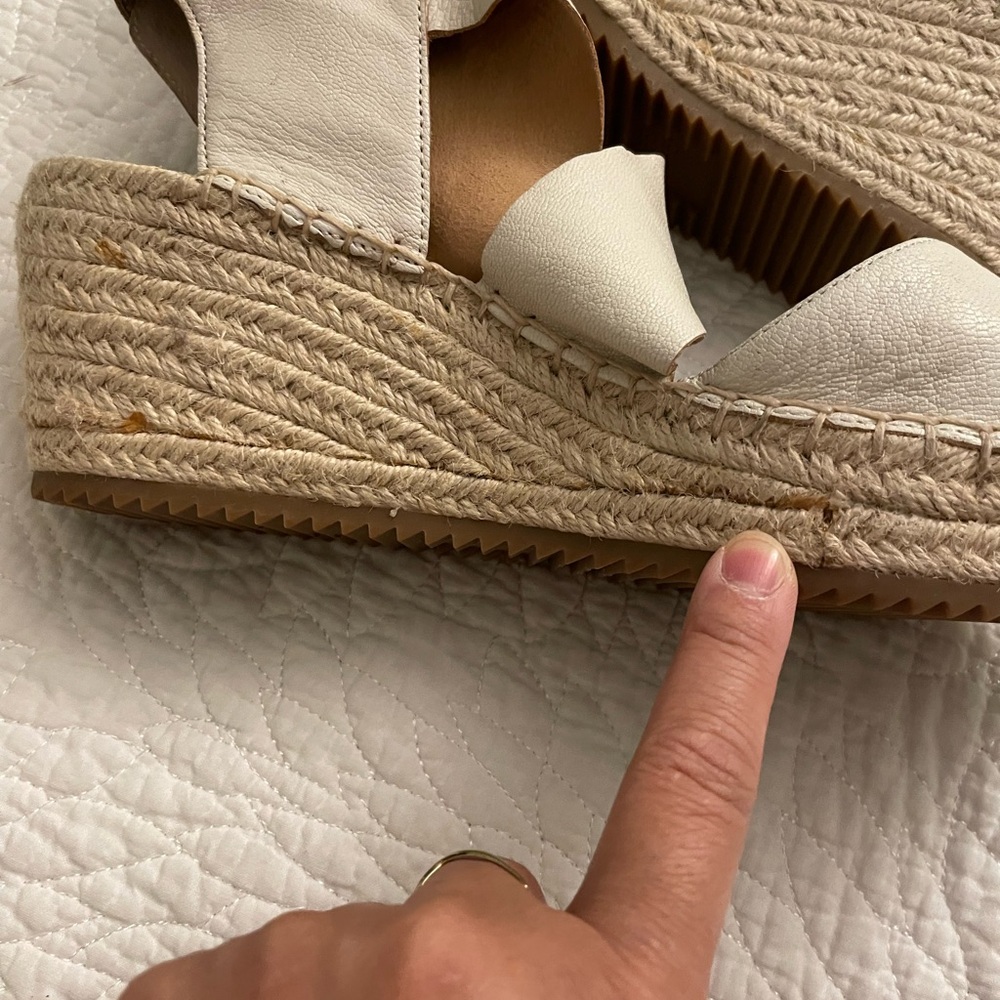 Eileen Fisher Off-White Leather Espadrille Wedge Sandal - Picture 7 of 10